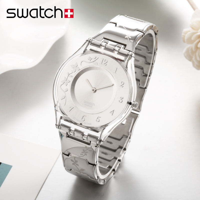 斯沃琪SWATCH手表超薄系列银色金属超薄石英女表SFK300G 