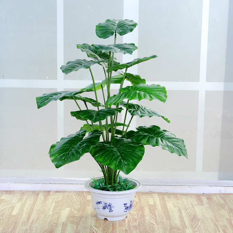 办公室客厅餐厅酒店装饰仿真绿色植物假树摆设盆栽盆景 18片叶观音
