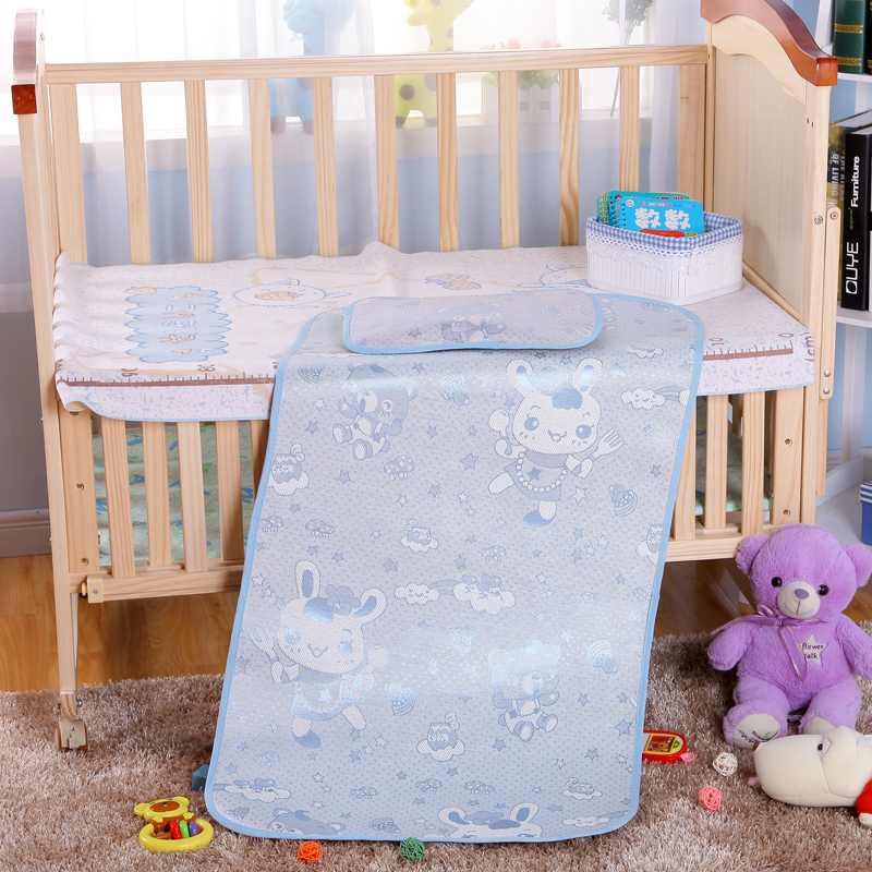 HUGBB冰丝凉席加荞麦凉枕婴儿床上席子凉席枕头 冰丝凉席+凉枕（蓝色） 100*56cm