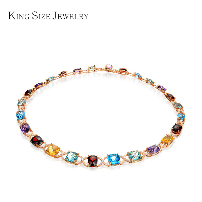 king size jewelry18k金彩宝项链 彩晶套链托帕石紫晶石榴石