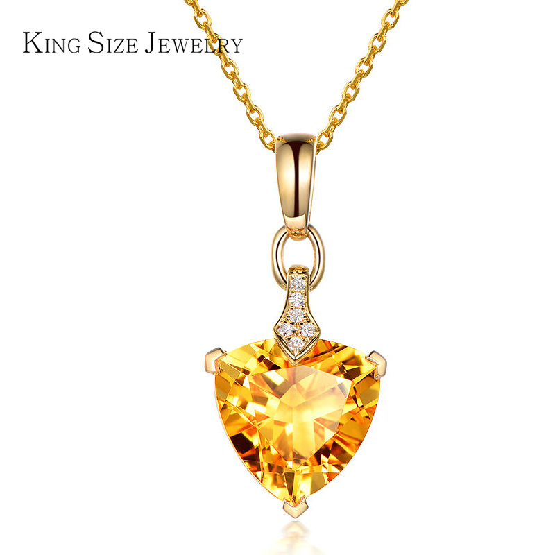 king size jewelry 18k金钻石紫水晶吊坠女心形黄水晶宝石锁骨链 10mm