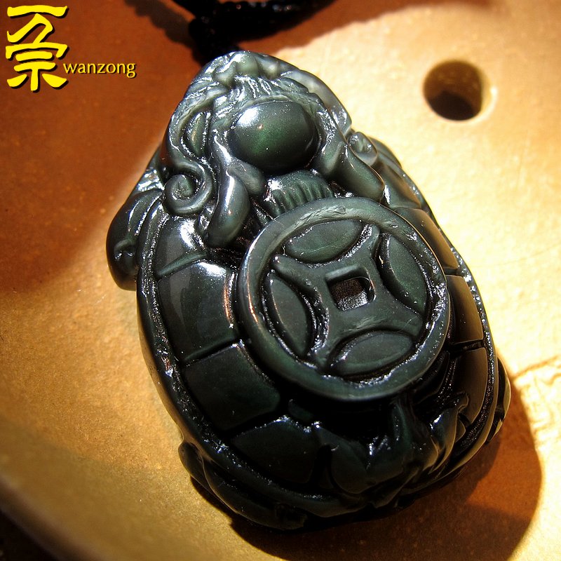 万宗背钱龙头龟天然彩虹眼黑曜石龙龟玄武吊坠男女项链