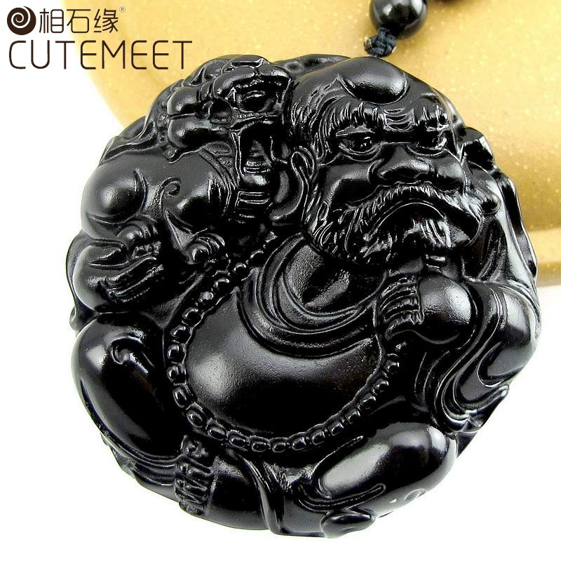 相石缘达摩貔貅5a天然黑曜石达摩吊坠男女项链乌金黑级