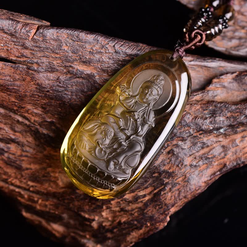 慈灵阁 黄水晶普贤菩萨本命佛吊坠生肖属龙蛇守护神男女款