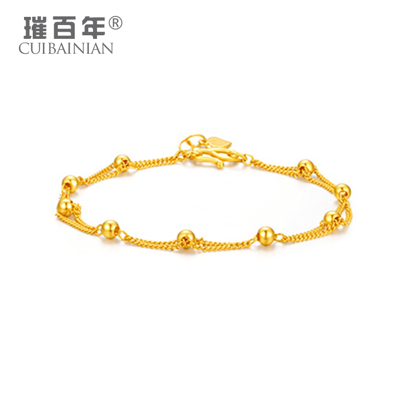 璀百年珠宝 黄金手链 999足金光珠女士黄金手链 求婚结婚百搭女款金