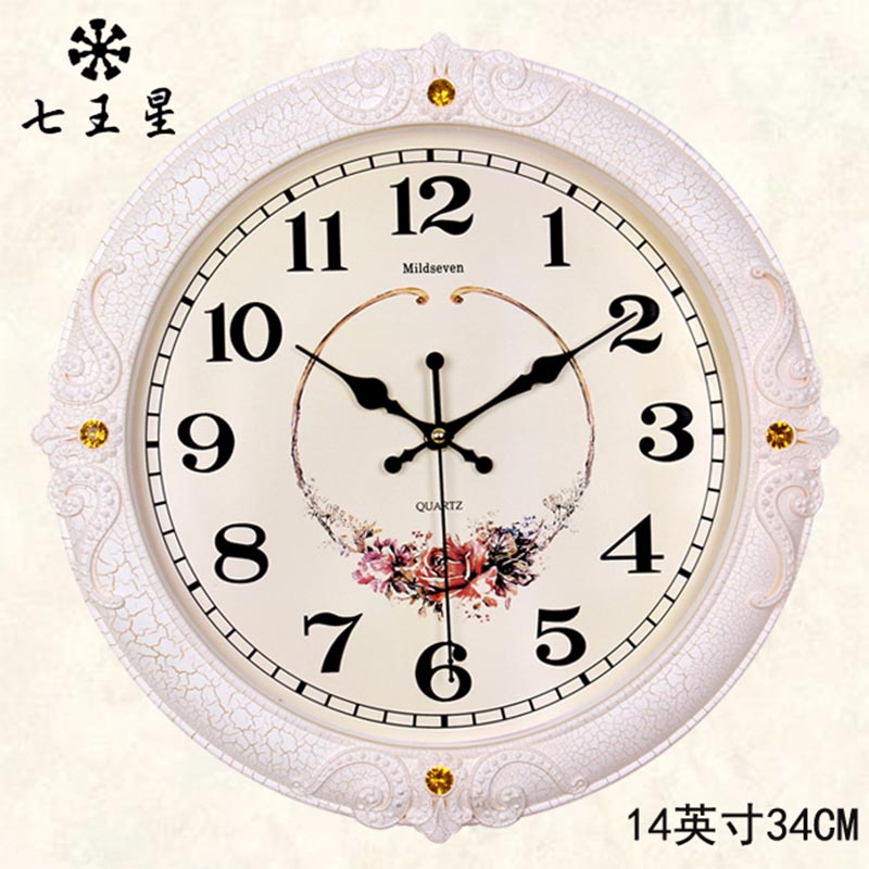 七王星客厅欧式挂钟卧室钟表创意田园艺术墙壁挂表电子扫秒石英钟计时器 9815木纹立体花
