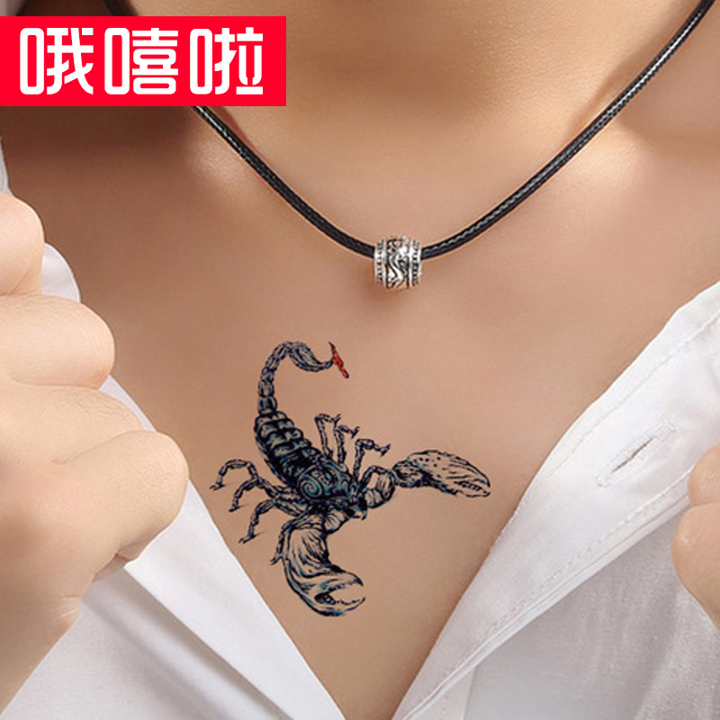 哦嘻啦滴血3d蝎子防水纹身贴纸男款潮流逼真立体防水虎口脚踝刺青贴纸