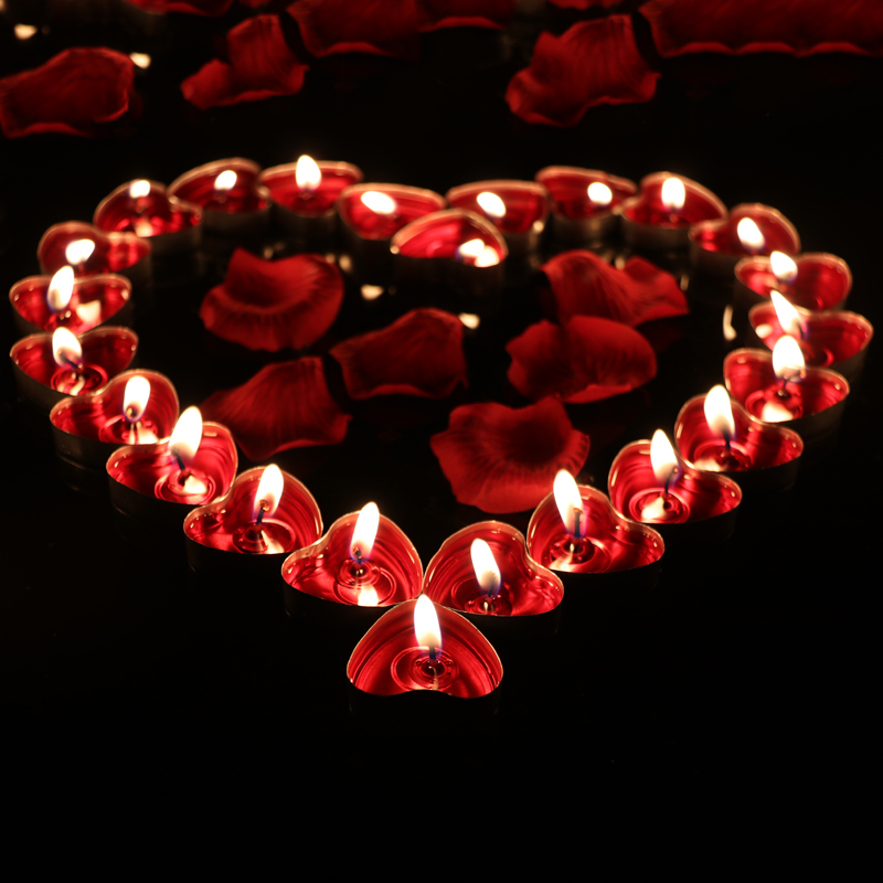 渡爱 心形蜡烛无烟520情人节浪漫求婚生日礼物女生气球花瓣创意表白道具灯 心形红色50支