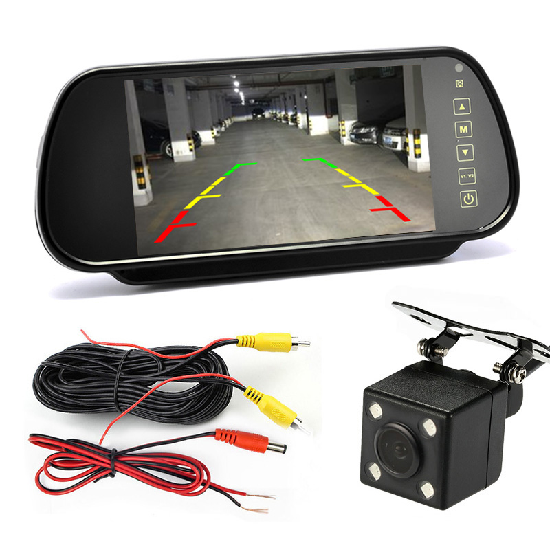 鹿途7寸后视镜显示屏倒车影像摄像头一体机 12/24v通用夜视ccd高清