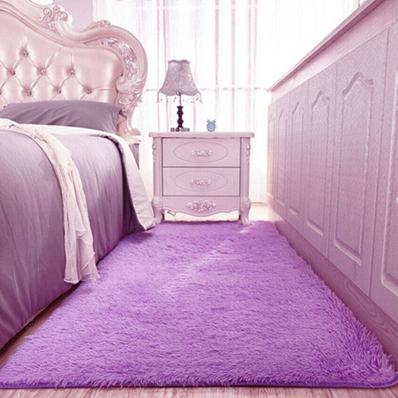 圣艾尔 现代加厚丝毛地毯客厅茶几地毯卧室地毯床边 长方形地毯 榻榻米地毯满铺防滑地毯 浅紫色 100*200cm舒适款床边毯