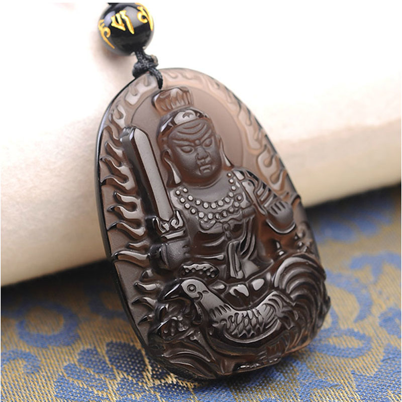 慈灵阁冰种黑曜石不动明王不动尊吊坠 生肖属鸡本命佛守护神护身符