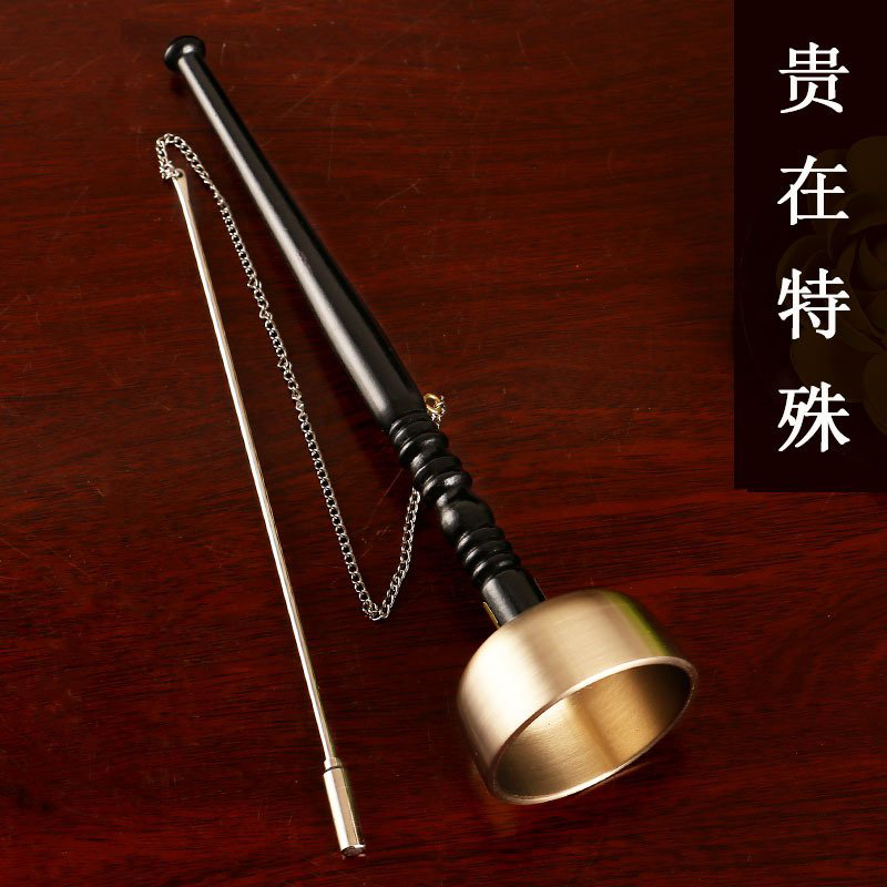 圆通引庆纯黄铜台湾引磬家用供佛铜罄直柄引罄乐器经寺院大中小号