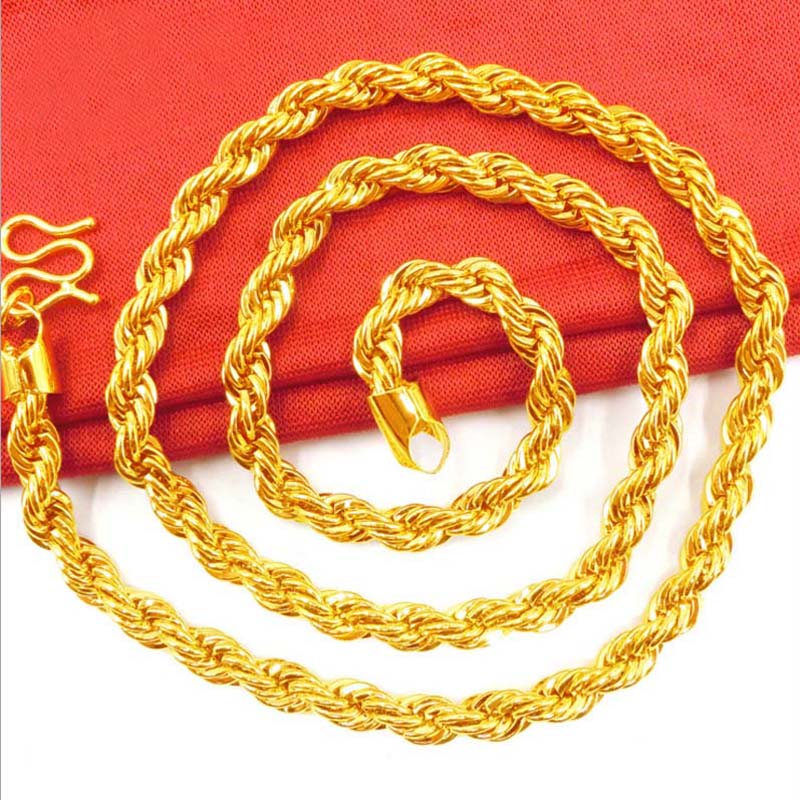 佩川 新款加长欧币镀金沙金男士麻花项链时尚饰品 粗7毫米长66厘米81