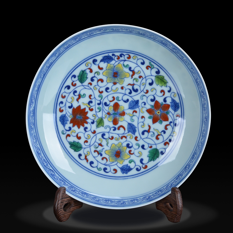 未卒家居 景德镇仿古瓷盘大清雍正年制手工莲花缠枝斗彩盘古董古玩