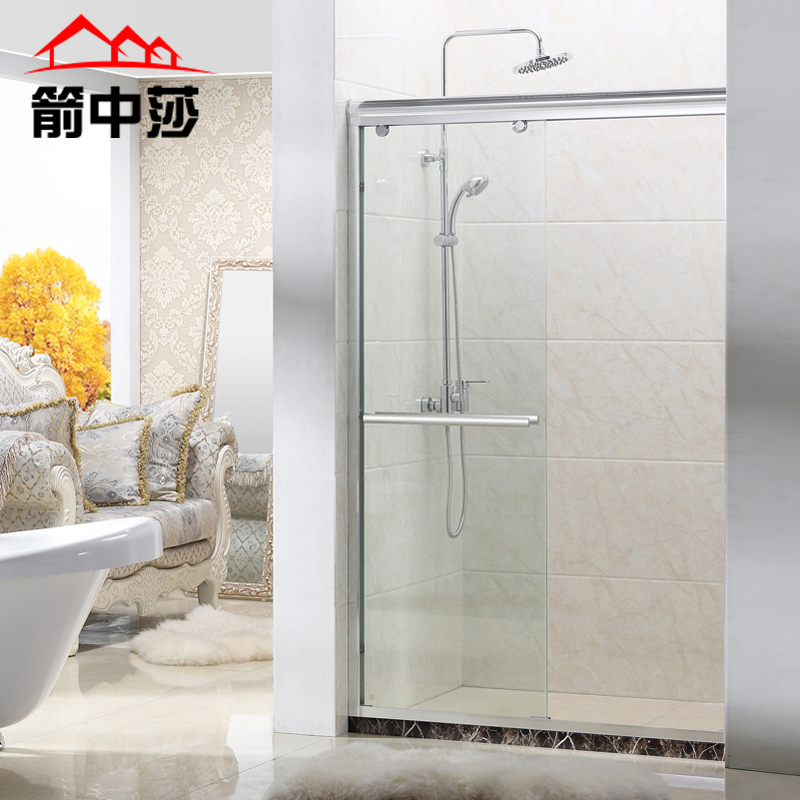 箭中莎一字型淋浴房 干湿分离 卫生间浴室隔断玻璃门 8毫米纳米钢化玻璃 1.2-1.3米宽