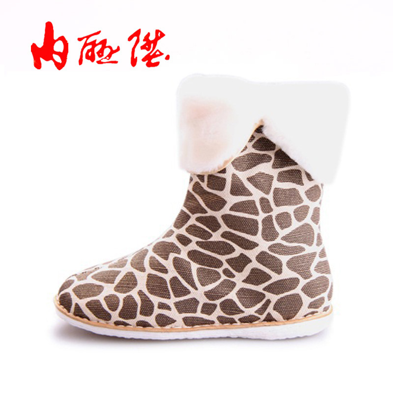 内联升 布鞋  秋冬季手工女式保暖坤千豹纹毛口靴棉鞋8719a 混花 35