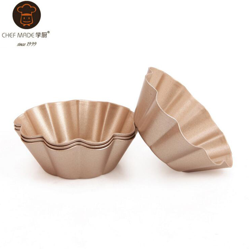 学厨 烘焙模具波纹3英寸不粘蛋挞模具葡挞模4个装wk9196