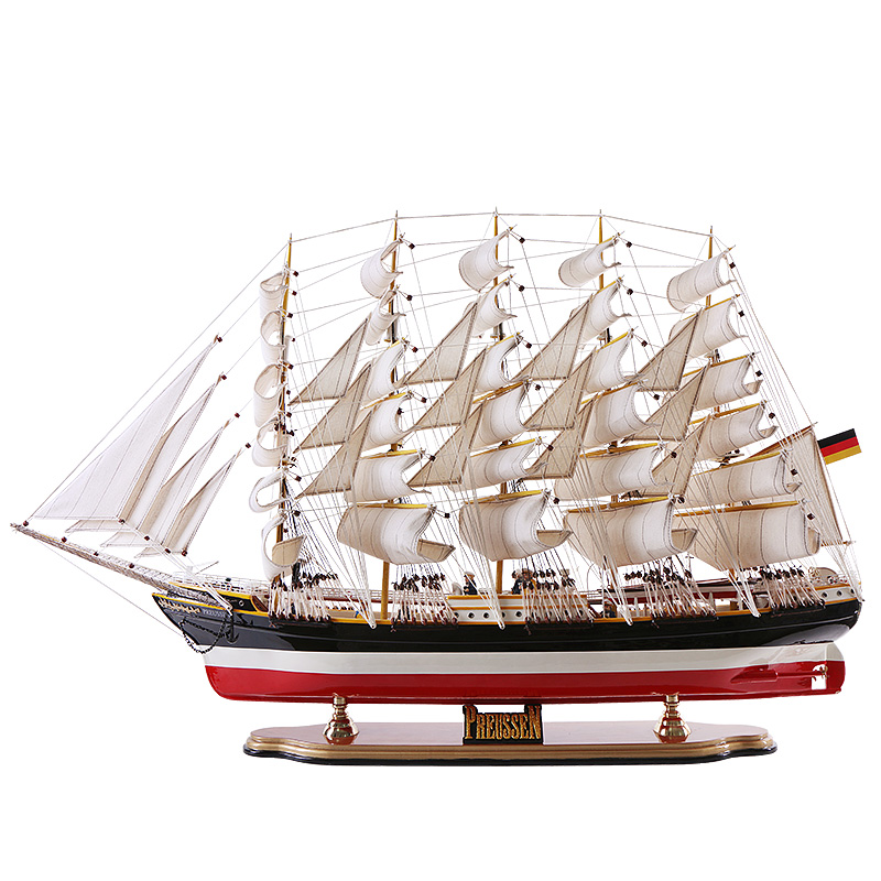 室内（Snnei）仿真木质帆船模型摆件 一帆风顺实木船模型装饰工艺船100cm 普鲁士号80cm