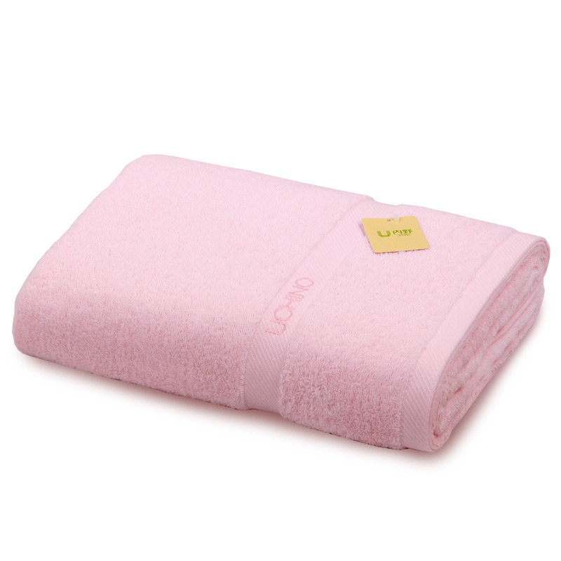日本内野（UCHINO）纯棉毛圈 素色绣字浴巾 柔软舒适 吸水易干 简约大方 粉色 360g/条 71*140cm/条