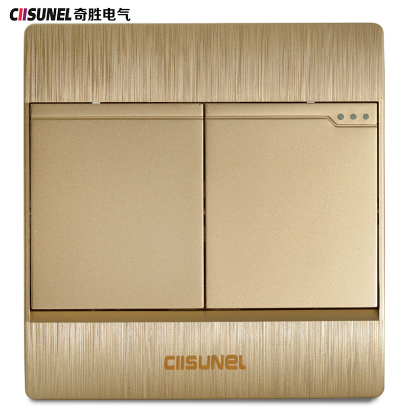 奇胜开关插座面板二开单控开关二位双联单开墙壁插座86型香槟金色拉丝
