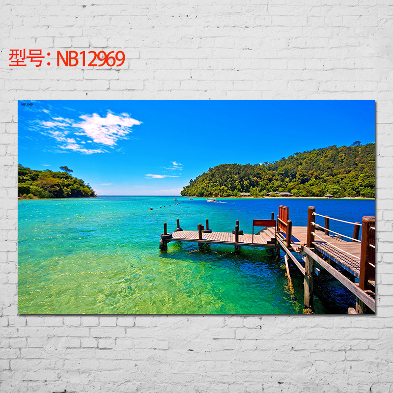 居梦坞 大海 海边风景 画海报蓝天白云海边美景图 宿舍房间客厅 房间