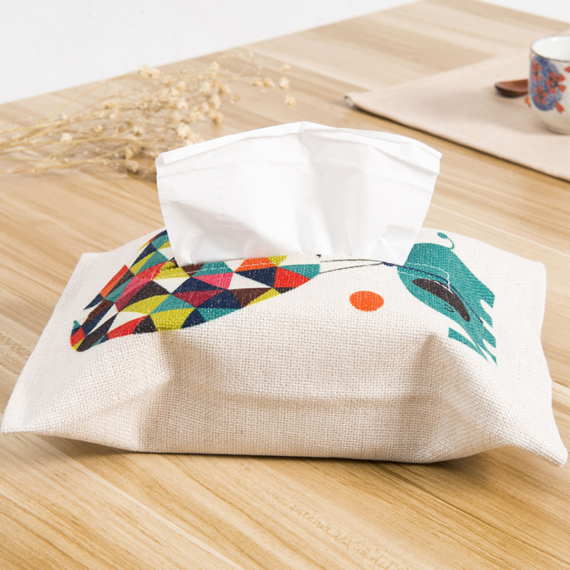 棉麻抽纸盒客厅卫生间家用车用餐巾纸套卡通可爱抽纸袋布艺 小飞象