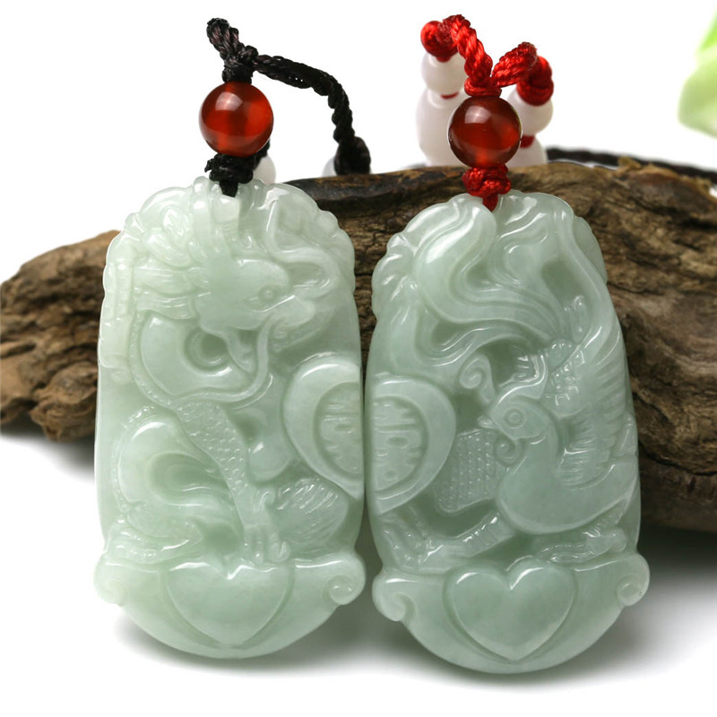 箴诺 天然翡翠a货龙凤对玉吊坠男女情侣龙凤玉挂件情人玉佩