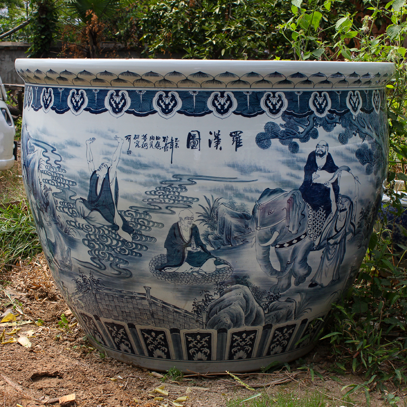 nu) 景德镇陶瓷大缸金鱼缸乌龟荷花缸大号特大号酒店公司陶瓷鱼缸水缸