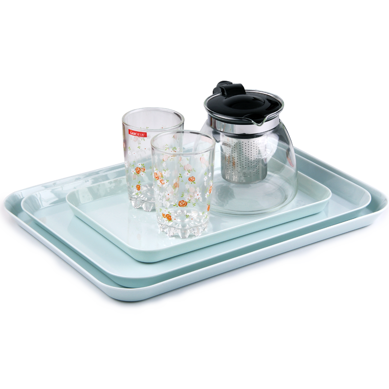 KORDCO玉石色托盘长方形家用茶盘创意简约客厅密胺水盘欧式收纳盘端菜盘 玉石色 大号尺寸：38cm*28cm*2.5cm