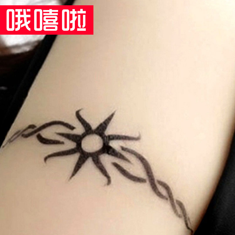 哦嘻啦太阳音符蝴蝶手环防水纹身贴手臂花纹太阳花爱心图腾原宿刺青