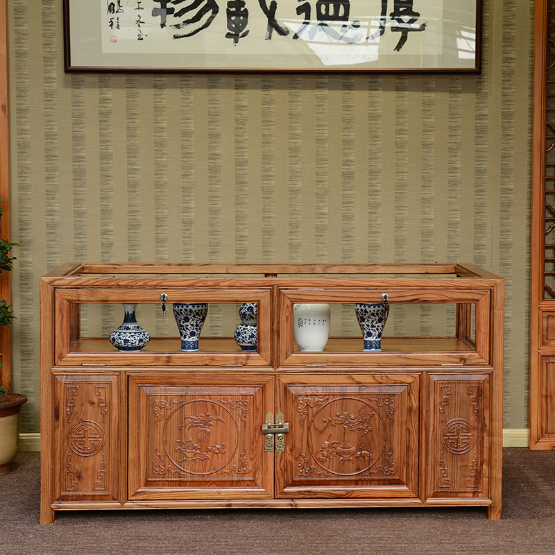 根华夏实木展示柜南榆木珠宝柜中式玻璃玉器展柜仿古首饰柜台店铺柜子