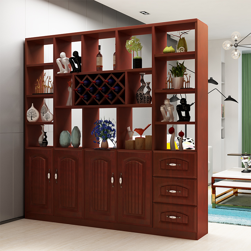 班地亚 酒柜玄关柜隔断柜鞋柜现代简约门厅柜客厅装饰柜餐厅屏风柜置物架 四门三抽 苹果木色