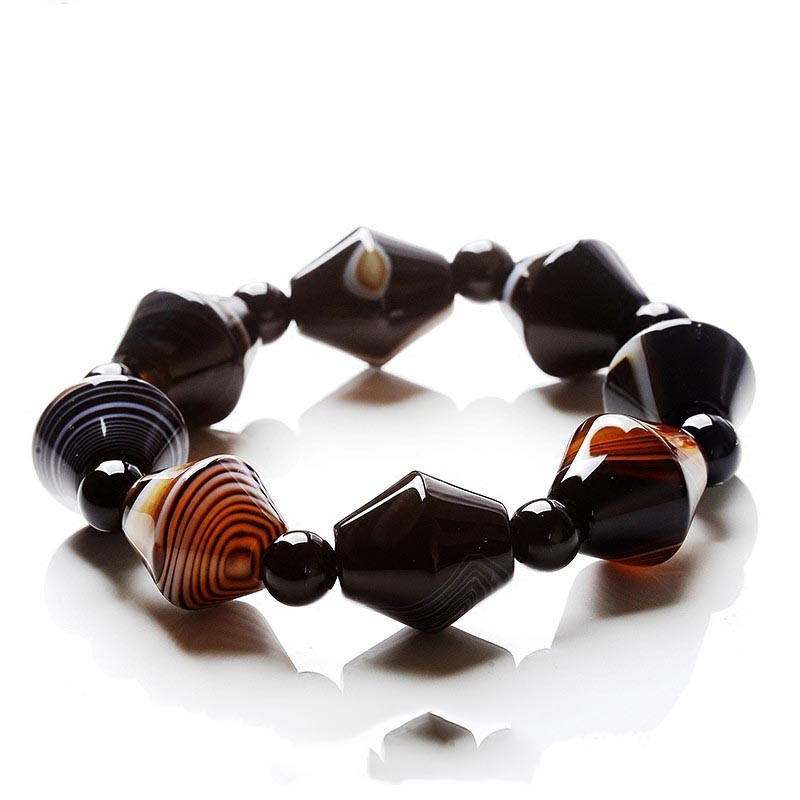 手链男女单圈佛珠玉石手串三九眼西藏天珠一线药师手珠念珠 菱形珠