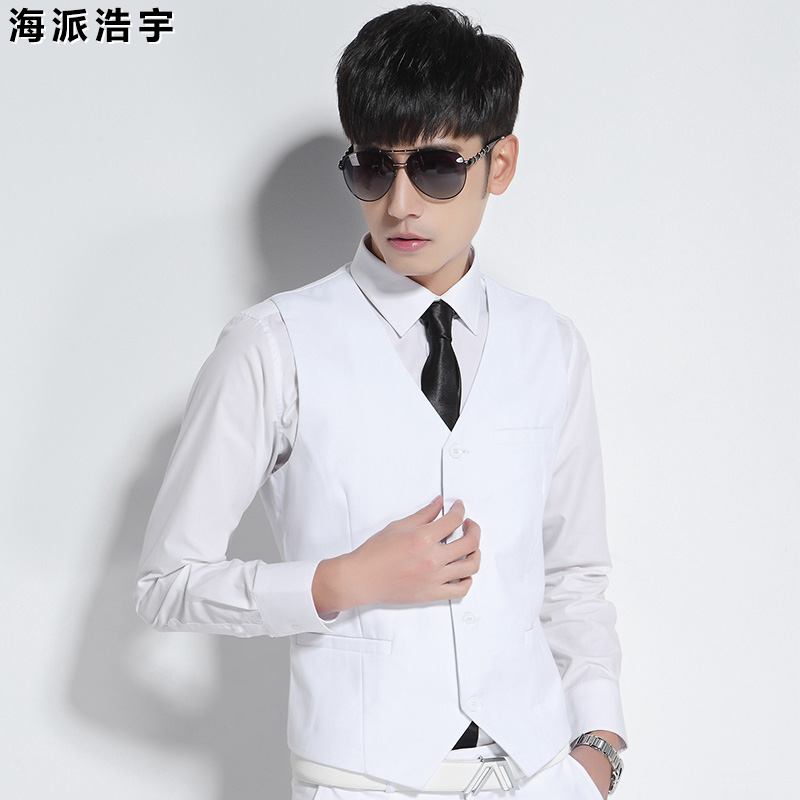 海派浩宇 马甲男士背心修身商务正装马夹 白色马甲 l