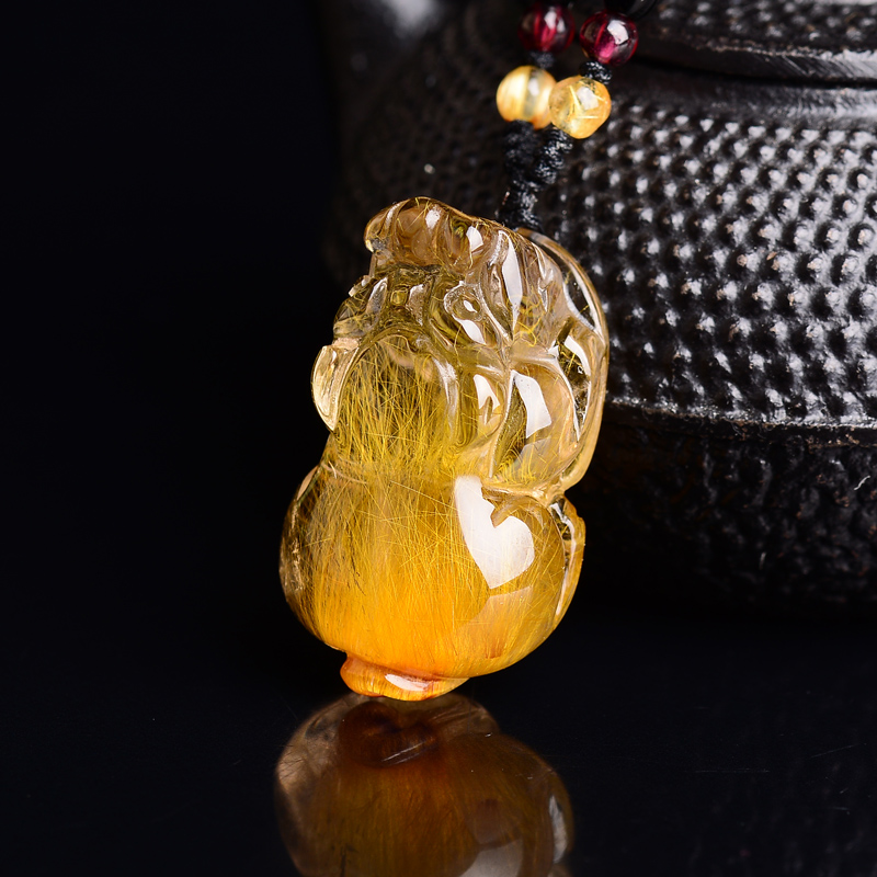 慈灵阁 金发晶貔貅吊坠 发晶钛晶项链男女款水晶饰品挂件 顺发