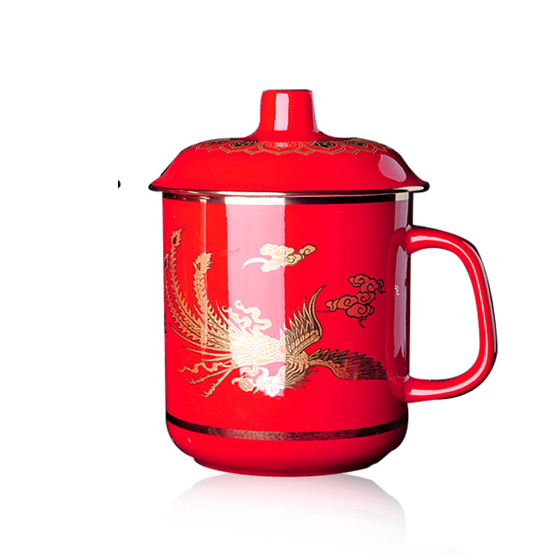 苗苗红 茶杯陶瓷高级个人专用高端办公室男士泡茶杯子红瓷送老师礼物 BN 【1只】凤图将军杯450ml