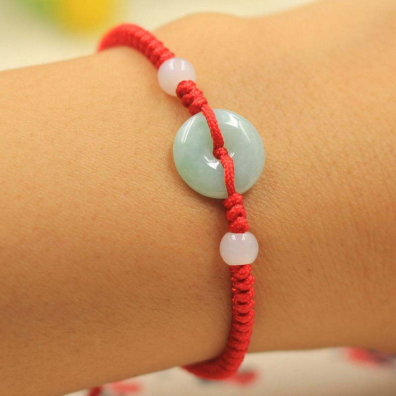 碧凤阁 翡翠平安扣手链红绳女手串手工编织简约手绳百搭饰品礼物 红色