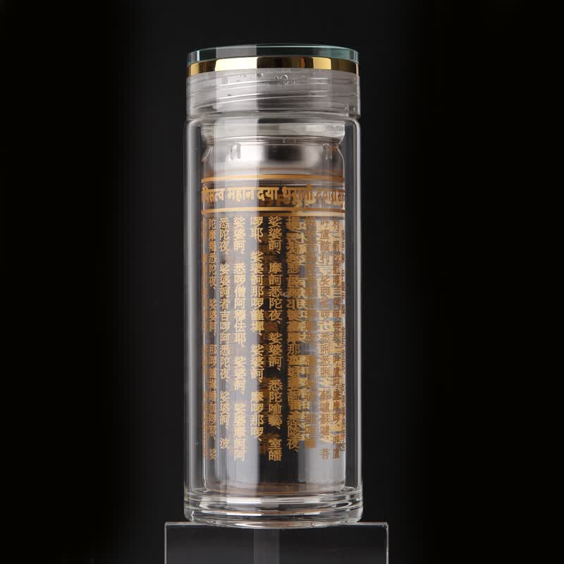 百圣牛德国进口品质加厚双层大悲咒水晶杯 便携耐热供佛玻璃杯 心经