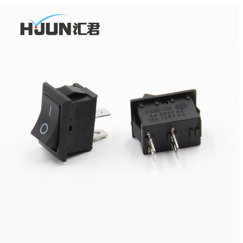 汇君 kcd1船型开关21*15mm黑色2脚2档铜电源开关6a/250v船形翘板开关
