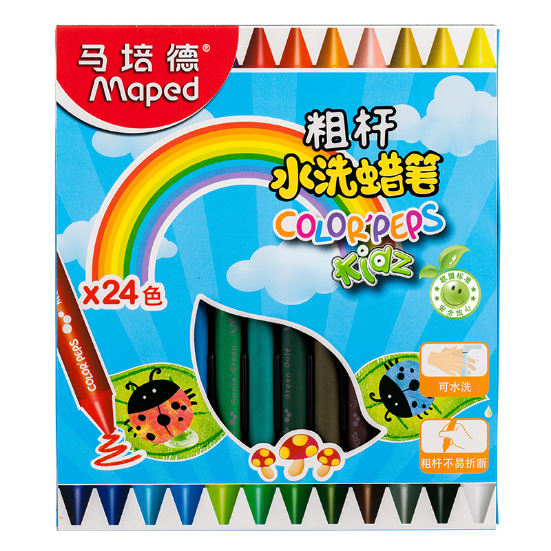 马培德（Maped） 蜡笔 粗杆水洗蜡笔 12色 24色 幼儿绘画彩笔 粗杆水洗蜡笔 24色