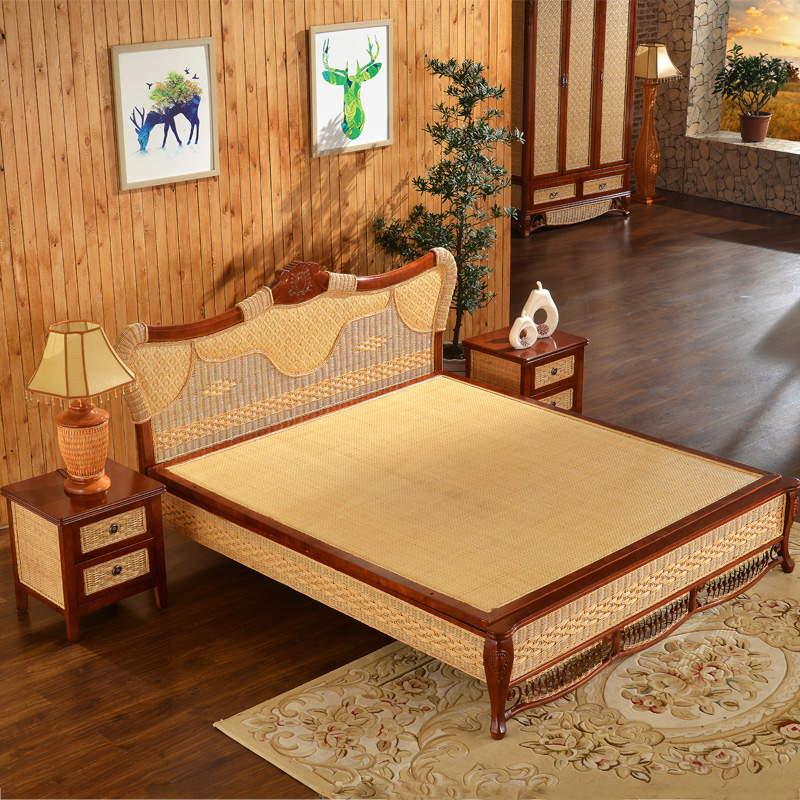 司库诺 藤床 双人藤床 藤席床 藤木床 1.8m藤床 床