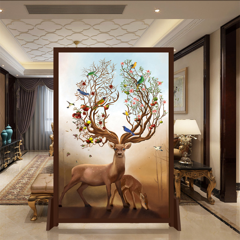 美式欧式屏风隔断客厅遮挡正对入户门风水酒店别墅实木玄关 不透明