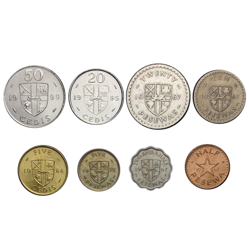 【甲源文化】非洲-加纳硬币 全新卷拆品相 外国硬币套装 j-3 8枚一套