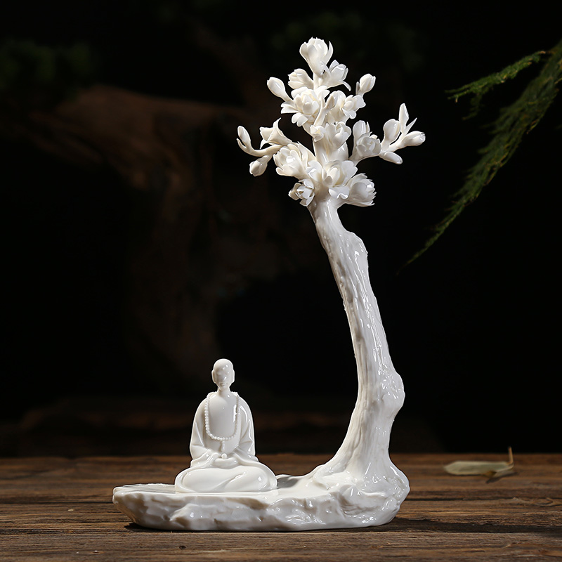 东方泥土 德化白瓷艺术品创意陶瓷工艺品禅意装饰摆件/一花一世界 d46
