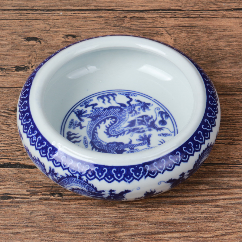 与同 龙图案 青花陶瓷笔洗 水浅 毛笔缸洗笔 书法国画水盂美术用品