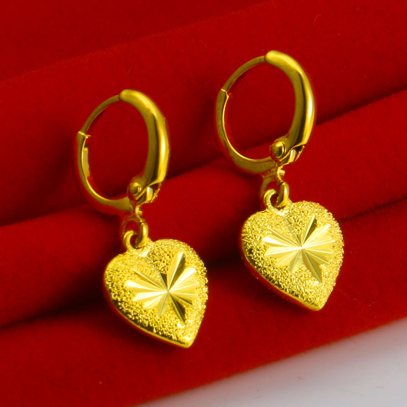 千影珠宝金耳环女款心形耳扣实心仿金坠子新娘结婚首饰结婚耳饰送妈妈