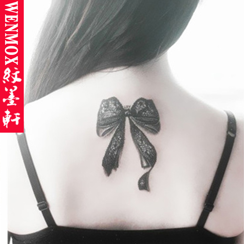 纹墨轩百搭女款性感蕾丝蝴蝶结纹身贴防水女 时尚仿真刺青防水纹身
