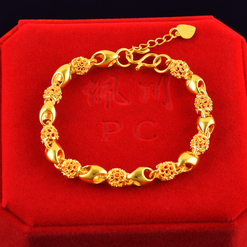 佩川越南沙金镀金手链玲珑女款转运珠路路通手链珠宝首饰 情侣 玲珑