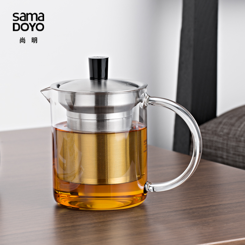 尚明小号耐热玻璃茶壶304不锈钢内胆泡茶壶 过滤泡红茶杯沏茶茶具