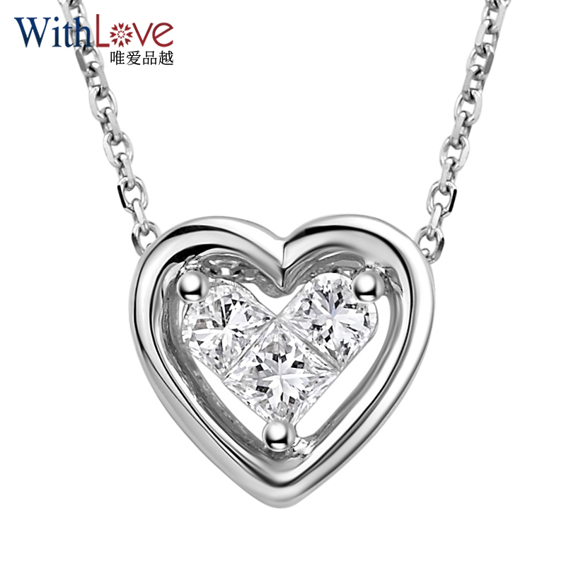 withlove18k金心形钻石吊坠 送女友礼物礼物 桃心形项坠 一生一心 共